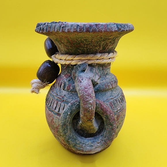 Primitive Rustic Clay Pottery Pot Double Handled Rings 4 Inch - Picture 4 of 8